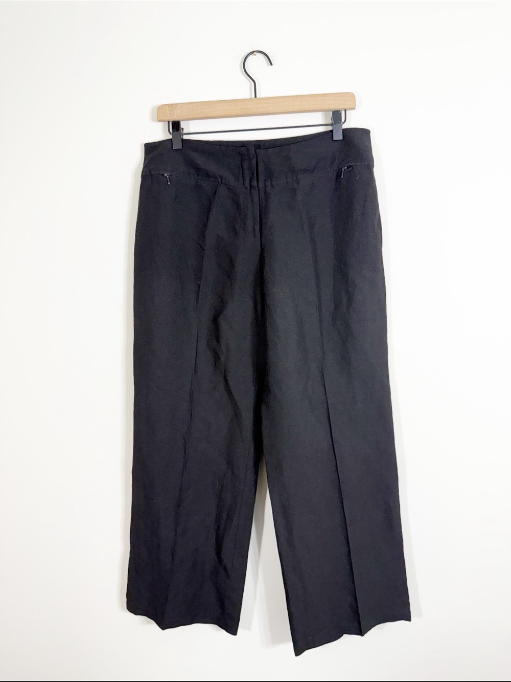 Eileen Fisher PETITE Black Linen Blend Straight Leg Trouser Pants Medium